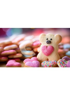 Σετ των 2 Intra Συλλεκτικό Ξύλινο Παζλ Plywood  4mm - Μπισκότο για την ημέρα του Αγίου Βαλεντίνου με αρκουδάκι με πολύχρωμα πασπάλισμα και καρδιές Σε Ξύλινο Κουτί - Διαστάσεις: 10x10 cm – 25 κομμάτια