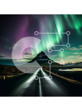 Intra Συλλεκτικό Ξύλινο Παζλ Plywood  4mm - Εκπληκτική εικόνα ενός δρόμου που περιβάλλεται από φώτα Aurora Borealis Σε Ξύλινο Κουτί - Διαστάσεις: 10x10 cm – 25 κομμάτια