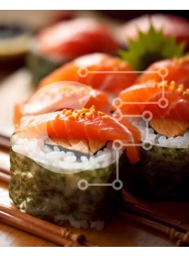 Σετ των 2 Intra Συλλεκτικό Ξύλινο Παζλ Plywood  4mm - Νόστιμα ρολά σούσι με φρέσκο ​​σολομό και κρεμώδες αβοκάντο Σε Ξύλινο Κουτί - Διαστάσεις: 10x10 cm – 25 κομμάτια