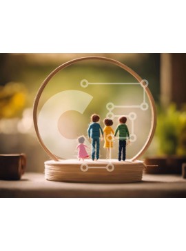 Intra Συλλεκτικό Ξύλινο Παζλ Plywood  4mm - Μινιατούρα Τετραμελής Οικογένεια σε τσέρκι κεντήματος Σε Ξύλινο Κουτί - Διαστάσεις Puzzle: 10x10 cm – 25 κομμάτια