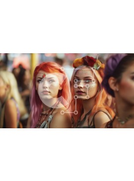 Intra Συλλεκτικό Ξύλινο Παζλ Plywood  4mm - Πολύχρωμες γυναίκες στο Μουσικό Φεστιβάλ Σε Ξύλινο Κουτί - Διαστάσεις Puzzle: 10x10 cm – 25 κομμάτια