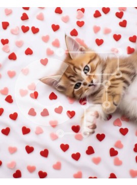 Σετ των 2 Intra Συλλεκτικό Ξύλινο Παζλ Plywood  4mm - Αξιολάτρευτο γατάκι με κόκκινες καρδιές σε λευκό φόντο Σε Ξύλινο Κουτί - Διαστάσεις: 10x10 cm – 25 κομμάτια