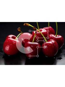 Σετ των 2 Intra Συλλεκτικό Ξύλινο Παζλ Plywood  4mm - Φρέσκα και ζουμερά κόκκινα κεράσια σε μαύρη επιφάνεια Σε Ξύλινο Κουτί - Διαστάσεις: 10x10 cm – 25 κομμάτια