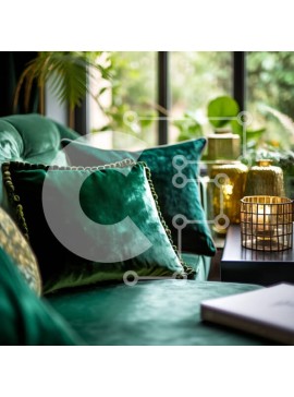 Intra Συλλεκτικό Ξύλινο Παζλ Plywood  4mm - Πράσινος βελούδινος καναπές και φυσικό φως: Ένας τέλειος συνδυασμός σαλονιού Σε Ξύλινο Κουτί - Διαστάσεις Puzzle: 10x10 cm – 25 κομμάτια