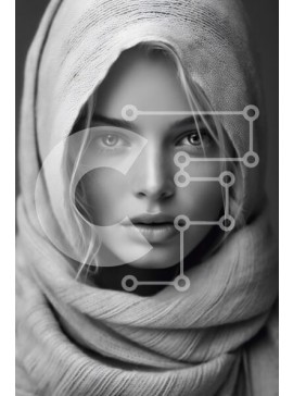 Intra Συλλεκτικό Ξύλινο Παζλ Plywood  4mm - Σοβαρή μουσουλμάνα που φορά χιτζάμπ και λευκό σάλι κοιτάζοντας την κάμερα Σε Ξύλινο Κουτί - Διαστάσεις Puzzle: 10x10 cm – 25 κομμάτια