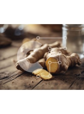 Σετ των 2 Intra Συλλεκτικό Ξύλινο Παζλ Plywood  4mm - Κοντινό πλάνο φρέσκιας ρίζας τζίντζερ σε ξύλινο τραπέζι Σε Ξύλινο Κουτί - Διαστάσεις: 10x10 cm – 25 κομμάτια