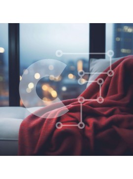 Intra Συλλεκτικό Ξύλινο Παζλ Plywood  4mm - Άνετο εσωτερικό του σπιτιού με κόκκινη κουβέρτα στον καναπέ και θέα στην πόλη Σε Ξύλινο Κουτί - Διαστάσεις Puzzle: 10x10 cm – 25 κομμάτια