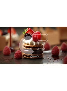 Σετ των 2 Intra Συλλεκτικό Ξύλινο Παζλ Plywood  4mm - Νόστιμη στοίβα από μακαρόν σοκολάτας και βατόμουρου σε σκούρο φόντο Σε Ξύλινο Κουτί - Διαστάσεις: 10x10 cm – 25 κομμάτια