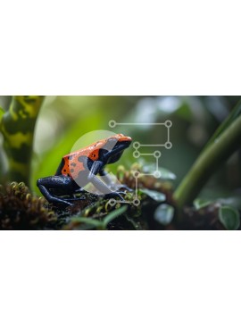 Intra Συλλεκτικό Ξύλινο Παζλ Plywood  4mm - Κόκκινος και μαύρος δηλητηριώδης βάτραχος σε πράσινα φυτά Σε Ξύλινο Κουτί - Διαστάσεις: 10x10 cm – 25 κομμάτια
