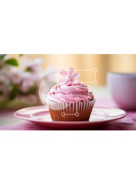 Σετ των 2 Intra Συλλεκτικό Ξύλινο Παζλ Plywood  4mm - Ροζ Cupcake με παγωμένο πάγο και λουλούδια Σε Ξύλινο Κουτί - Διαστάσεις: 10x10 cm – 25 κομμάτια