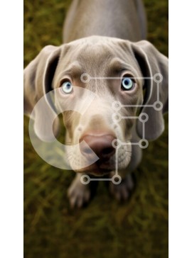 Σετ των 2 Intra Συλλεκτικό Ξύλινο Παζλ Plywood  4mm - Περίεργος γκρίζος σκύλος με μπλε μάτια κοιτώντας ψηλά στην κάμερα Σε Ξύλινο Κουτί - Διαστάσεις: 10x10 cm – 25 κομμάτια