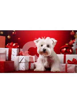 Intra Συλλεκτικό Ξύλινο Παζλ Plywood  4mm - Μικρό λευκό σκυλάκι με χριστουγεννιάτικα δώρα και διακοσμήσεις Σε Ξύλινο Κουτί - Διαστάσεις Puzzle: 10x10 cm – 25 κομμάτια