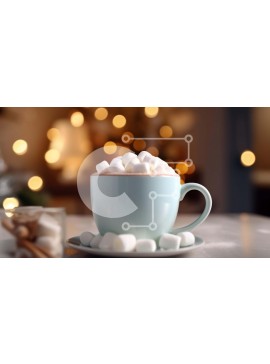 Σετ των 2 Intra Συλλεκτικό Ξύλινο Παζλ Plywood  4mm - Φλιτζάνι ζεστό κακάο με Marshmallows και φόντο χριστουγεννιάτικο δέντρο Σε Ξύλινο Κουτί - Διαστάσεις: 10x10 cm – 25 κομμάτια