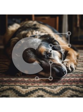 Intra Συλλεκτικό Ξύλινο Παζλ Plywood  4mm - Αξιολάτρευτη εικόνα ενός σκύλου που κοιμάται σε ένα χαλί με σχέδια Σε Ξύλινο Κουτί - Διαστάσεις: 10x10 cm – 25 κομμάτια