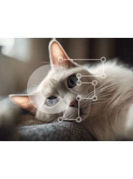 Σετ των 2 Intra Συλλεκτικό Ξύλινο Παζλ Plywood  4mm - Λευκή γάτα με μπλε μάτια που στηρίζεται σε έναν καναπέ Σε Ξύλινο Κουτί - Διαστάσεις: 10x10 cm – 25 κομμάτια