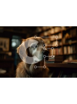 Σετ των 2 Intra Συλλεκτικό Ξύλινο Παζλ Plywood  4mm - Αξιολάτρευτη εικόνα ενός σκύλου Golden Retriever σε μια βιβλιοθήκη Σε Ξύλινο Κουτί - Διαστάσεις: 10x10 cm – 25 κομμάτια