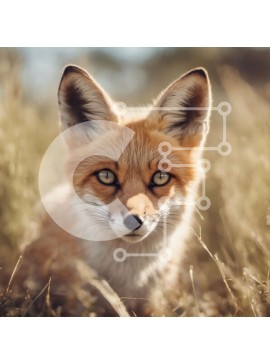 Intra Συλλεκτικό Ξύλινο Παζλ Plywood  4mm - Περίεργη κόκκινη αλεπού σε ένα χωράφι με ψηλό γρασίδι Σε Ξύλινο Κουτί - Διαστάσεις: 10x10 cm – 25 κομμάτια