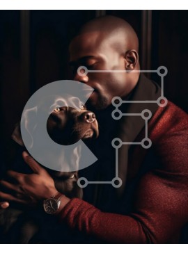 Σετ των 2 Intra Συλλεκτικό Ξύλινο Παζλ Plywood  4mm - Συγκινητική εικόνα ενός άνδρα και του σκύλου του Σε Ξύλινο Κουτί - Διαστάσεις: 10x10 cm – 25 κομμάτια