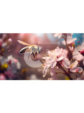 Intra Συλλεκτικό Ξύλινο Παζλ Plywood  4mm - Ροζ άνθη με επικονίαση μελισσών σε φυσικό περιβάλλον Σε Ξύλινο Κουτί - Διαστάσεις: 10x10 cm – 25 κομμάτια