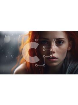 Intra Συλλεκτικό Ξύλινο Παζλ Plywood  4mm - Μελαγχολικό πορτρέτο μιας νεαρής γυναίκας με κόκκινα μαλλιά και πράσινα μάτια σε μαύρο δερμάτινο μπουφάν Σε Ξύλινο Κουτί - Διαστάσεις Puzzle: 10x10 cm – 25 κομμάτια