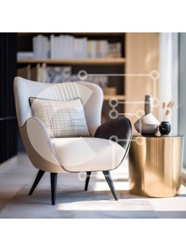 Intra Συλλεκτικό Ξύλινο Παζλ Plywood  4mm - Ήρεμο και εκλεπτυσμένο σαλόνι με λευκή δερμάτινη πολυθρόνα και χρυσό βοηθητικό τραπέζι Σε Ξύλινο Κουτί - Διαστάσεις Puzzle: 10x10 cm – 25 κομμάτια