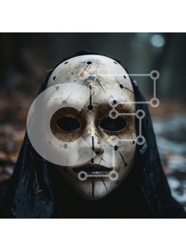 Intra Συλλεκτικό Ξύλινο Παζλ Plywood  4mm - Άτομο που φορά μαύρο μανδύα με κουκούλα με μάσκα κρανίου σε μια δασώδη περιοχή Σε Ξύλινο Κουτί - Διαστάσεις Puzzle: 10x10 cm – 25 κομμάτια