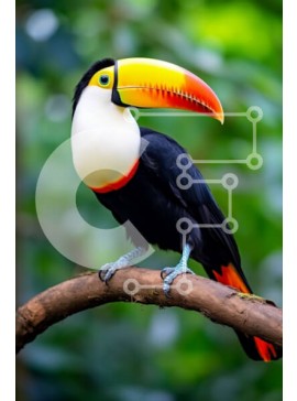 Σετ των 2 Intra Συλλεκτικό Ξύλινο Παζλ Plywood  4mm - Ζωντανή εικόνα ενός πουλιού Toucan σε ένα καταπράσινο δάσος Σε Ξύλινο Κουτί - Διαστάσεις: 10x10 cm – 25 κομμάτια