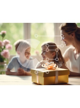 Intra Συλλεκτικό Ξύλινο Παζλ Plywood  4mm - Οικογένεια σε τραπεζαρία με κουτί δώρου και λουλούδια Σε Ξύλινο Κουτί - Διαστάσεις Puzzle: 10x10 cm – 25 κομμάτια