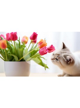 Intra Συλλεκτικό Ξύλινο Παζλ Plywood  4mm - Περίεργη λευκή γάτα που μυρίζει λουλούδια στο βάζο Σε Ξύλινο Κουτί - Διαστάσεις: 10x10 cm – 25 κομμάτια