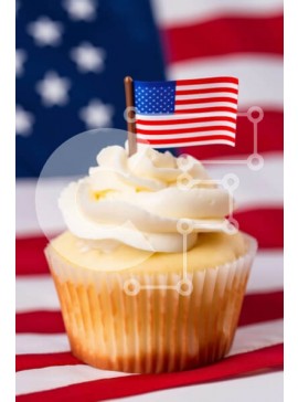 Σετ των 2 Intra Συλλεκτικό Ξύλινο Παζλ Plywood  4mm - Αμερικανική σημαία Cupcake σε πατριωτικό φόντο Σε Ξύλινο Κουτί - Διαστάσεις: 10x10 cm – 25 κομμάτια