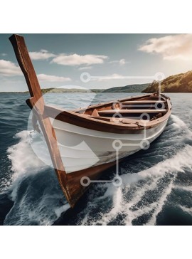 Intra Συλλεκτικό Ξύλινο Παζλ Plywood  4mm - Ήρεμη σκηνή μιας μικρής ξύλινης βάρκας στο νερό Σε Ξύλινο Κουτί - Διαστάσεις: 10x10 cm – 25 κομμάτια