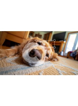 Intra Συλλεκτικό Ξύλινο Παζλ Plywood  4mm - Σκύλος Γκόλντεν Ριτρίβερ ξαπλωμένος στο χαλί Σε Ξύλινο Κουτί - Διαστάσεις: 10x10 cm – 25 κομμάτια