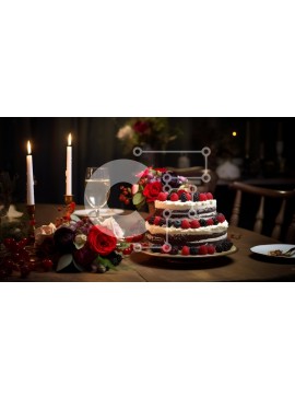 Σετ των 2 Intra Συλλεκτικό Ξύλινο Παζλ Plywood  4mm - Εορταστικό κέικ με φράουλες, σμέουρα και κρασί Σε Ξύλινο Κουτί - Διαστάσεις: 10x10 cm – 25 κομμάτια