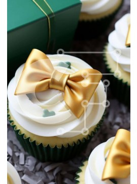 Σετ των 2 Intra Συλλεκτικό Ξύλινο Παζλ Plywood  4mm - Cupcakes με χρυσούς φιόγκους και πράσινο κουτί δώρου Σε Ξύλινο Κουτί - Διαστάσεις: 10x10 cm – 25 κομμάτια