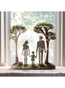 Intra Συλλεκτικό Ξύλινο Παζλ Plywood  4mm - Πήλινη Οικογενειακή Σιλουέτα ενάντια στα Δέντρα Σε Ξύλινο Κουτί - Διαστάσεις: 10x10 cm – 25 κομμάτια