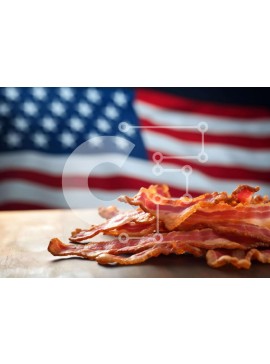 Σετ των 2 Intra Συλλεκτικό Ξύλινο Παζλ Plywood  4mm - Φρεσκομαγειρεμένο μπέικον σε ξύλινο τραπέζι με αμερικανική σημαία Σε Ξύλινο Κουτί - Διαστάσεις: 10x10 cm – 25 κομμάτια