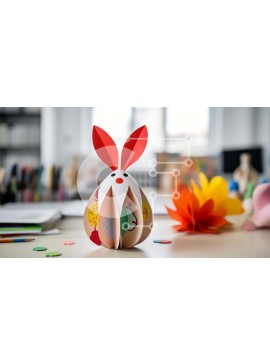 Intra Συλλεκτικό Ξύλινο Παζλ Plywood  4mm - Γλυπτό Πασχαλινό λαγουδάκι με πολύχρωμα λουλούδια Σε Ξύλινο Κουτί - Διαστάσεις Puzzle: 10x10 cm – 25 κομμάτια