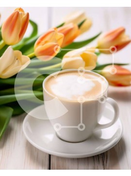 Σετ των 2 Intra Συλλεκτικό Ξύλινο Παζλ Plywood  4mm - Καφές με σαντιγί και πορτοκαλί τουλίπες Σε Ξύλινο Κουτί - Διαστάσεις: 10x10 cm – 25 κομμάτια