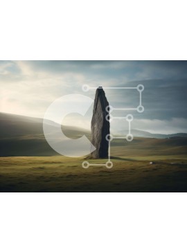 Intra Συλλεκτικό Ξύλινο Παζλ Plywood  4mm - Μεγάλος βράχος σε ανοιχτό χωράφι με πρόβατα Σε Ξύλινο Κουτί - Διαστάσεις: 10x10 cm – 25 κομμάτια