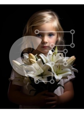 Intra Συλλεκτικό Ξύλινο Παζλ Plywood  4mm - Νεαρό κορίτσι που κρατά λευκούς κρίνους στο σκοτάδι Σε Ξύλινο Κουτί - Διαστάσεις Puzzle: 10x10 cm – 25 κομμάτια