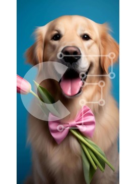 Σετ των 2 Intra Συλλεκτικό Ξύλινο Παζλ Plywood  4mm - Σκύλος Golden Retriever με ροζ τουλίπα και παπιγιόν Σε Ξύλινο Κουτί - Διαστάσεις: 10x10 cm – 25 κομμάτια