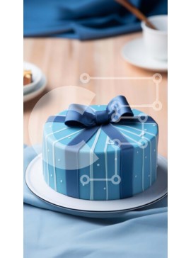 Intra Συλλεκτικό Ξύλινο Παζλ Plywood  4mm - Μπλε κέικ με κορδέλα και τραπέζι Σε Ξύλινο Κουτί - Διαστάσεις: 10x10 cm – 25 κομμάτια