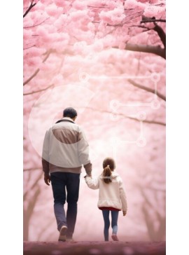 Σετ των 2 Intra Συλλεκτικό Ξύλινο Παζλ Plywood  4mm - Πατέρας και κόρη περπατούν ανάμεσα στα άνθη της κερασιάς Σε Ξύλινο Κουτί - Διαστάσεις: 10x10 cm – 25 κομμάτια