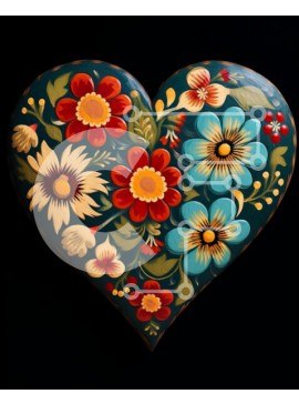 Intra Συλλεκτικό Ξύλινο Παζλ Plywood  4mm - Ξύλινο κουτί σε σχήμα καρδιάς διακοσμημένο με πολύχρωμα λουλούδια Σε Ξύλινο Κουτί - Διαστάσεις Puzzle: 10x10 cm – 25 κομμάτια