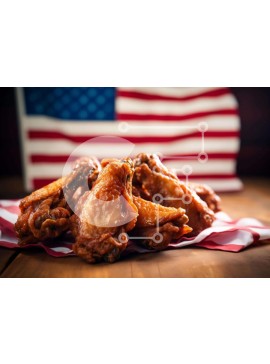 Σετ των 2 Intra Συλλεκτικό Ξύλινο Παζλ Plywood  4mm - Τηγανητά φτερά κοτόπουλου με φόντο αμερικανικής σημαίας Σε Ξύλινο Κουτί - Διαστάσεις: 10x10 cm – 25 κομμάτια