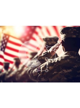 Intra Συλλεκτικό Ξύλινο Παζλ Plywood  4mm - Ομάδα στρατιωτικού προσωπικού που χαιρετίζει μπροστά από την αμερικανική σημαία Σε Ξύλινο Κουτί - Διαστάσεις Puzzle: 10x10 cm – 25 κομμάτια