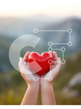 Intra Συλλεκτικό Ξύλινο Παζλ Plywood  4mm - Χέρια που κρατούν την κόκκινη καρδιά με τα βουνά στο φόντο Σε Ξύλινο Κουτί - Διαστάσεις Puzzle: 10x10 cm – 25 κομμάτια