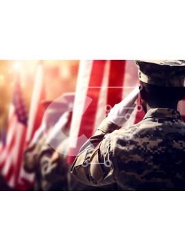 Intra Συλλεκτικό Ξύλινο Παζλ Plywood  4mm - Χαιρετισμός στρατιωτικού προσωπικού μπροστά από αμερικανικές σημαίες Σε Ξύλινο Κουτί - Διαστάσεις Puzzle: 10x10 cm – 25 κομμάτια