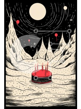 Intra Συλλεκτικό Ξύλινο Παζλ Plywood  4mm - Κόκκινο κέικ με κεριά στα χιονισμένα βουνά Σε Ξύλινο Κουτί - Διαστάσεις Puzzle: 10x10 cm – 25 κομμάτια