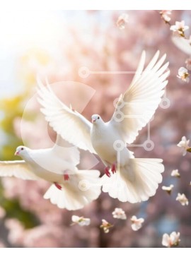 Intra Συλλεκτικό Ξύλινο Παζλ Plywood  4mm - Δύο λευκά περιστέρια που πετούν κοντά στο ροζ ανθισμένο δέντρο Σε Ξύλινο Κουτί - Διαστάσεις: 10x10 cm – 25 κομμάτια